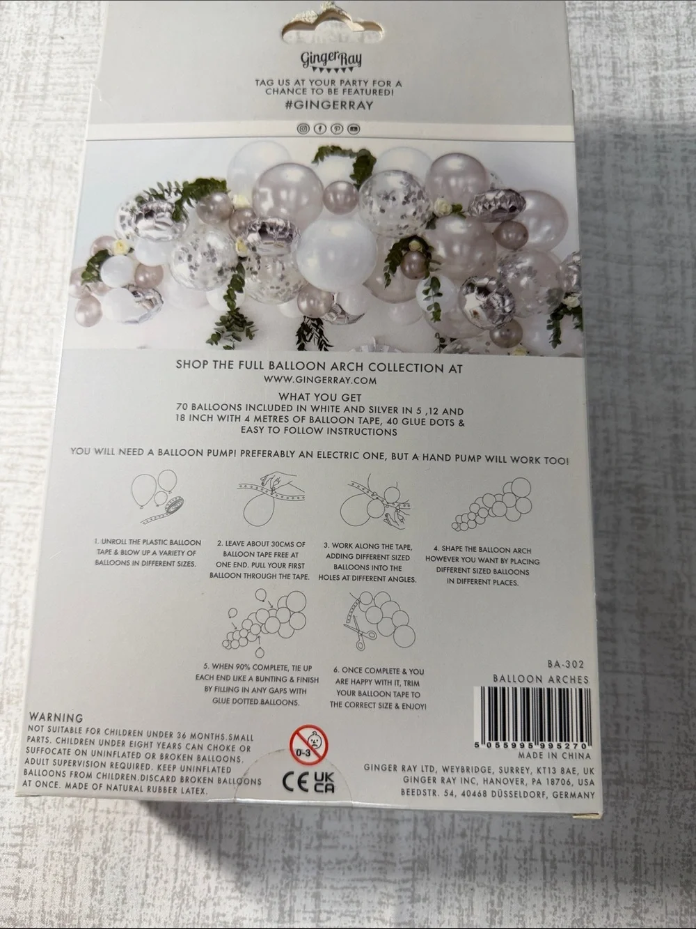 Silver & White Balloon Arch Kit. NEW